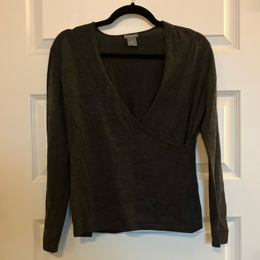 Ann Taylor Gray Faux Wrap Blouse